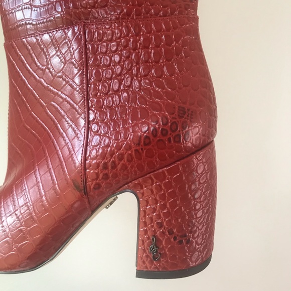 Sam Edelman Raakel Knee High Red Crocodile Boots - Picture 10 of 10